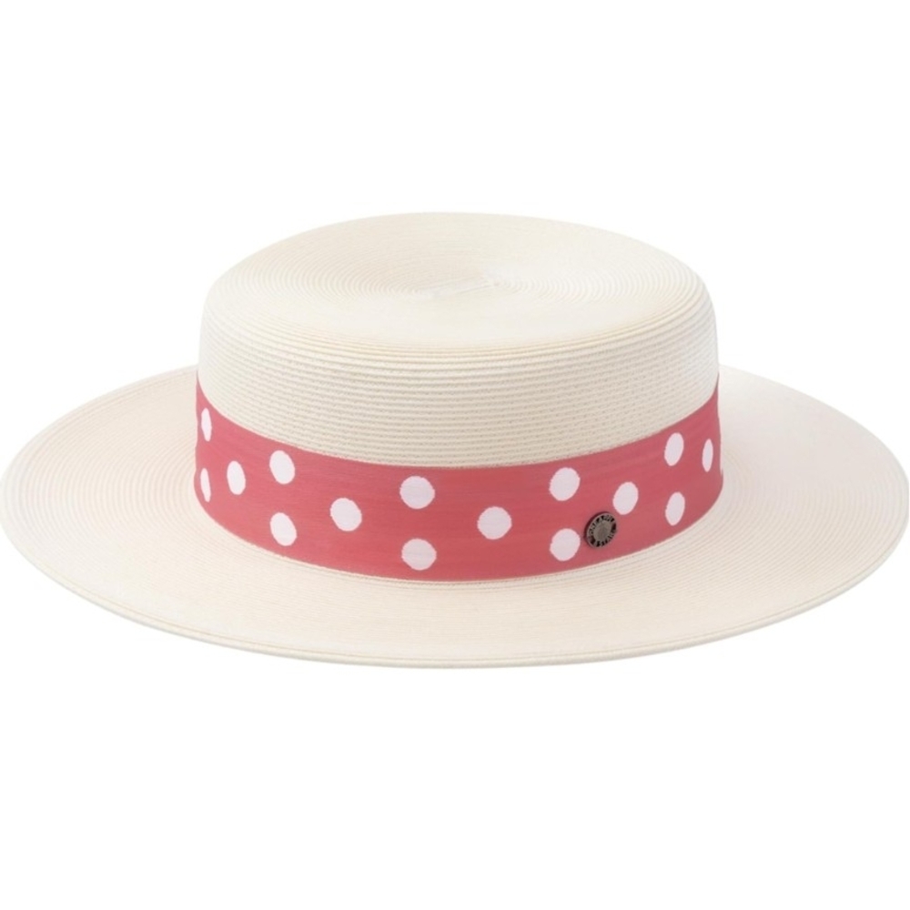 Pineapple & Star Boater Hat | Pink Polka Dot Band | UPF 50+